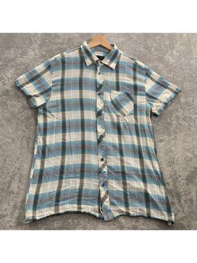 Diesel Shirt Mens XL Blue Plaid Short Sleeve Button Up Pocket Cotton Preppy